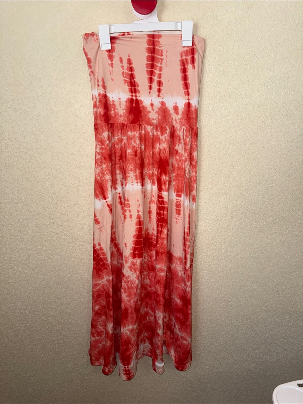 Poof! Tie Dye Maxi Skirt Size M Pink Coral White Boho Beach